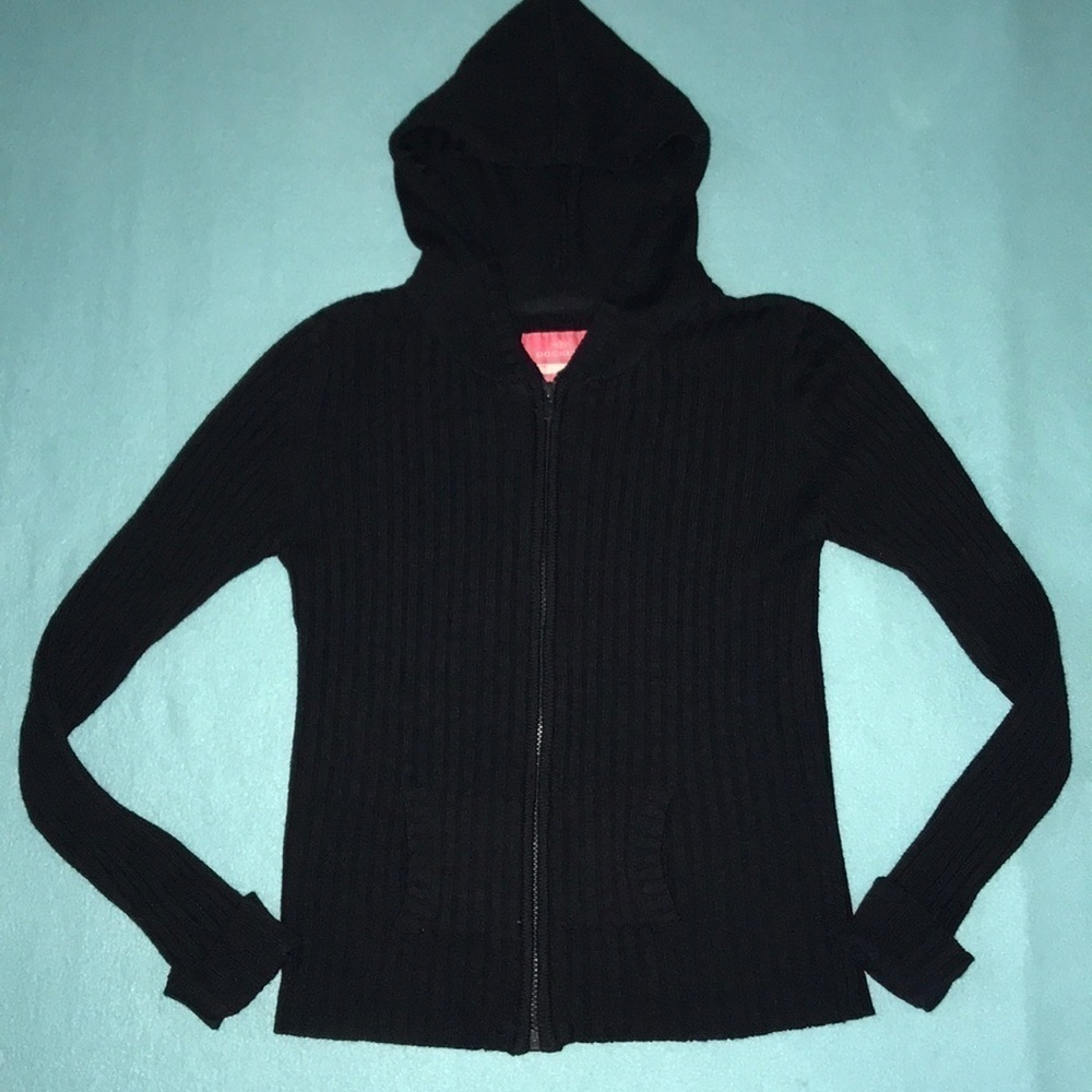 DOCKERS zip up hooded knit sweater dark navy 2 pockets size L